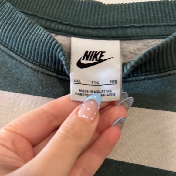 Nike Women's Striped Crew Neck Sweater - Green and White - Picture 2 of 4